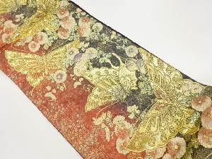 蝶に花々模様織出し袋帯